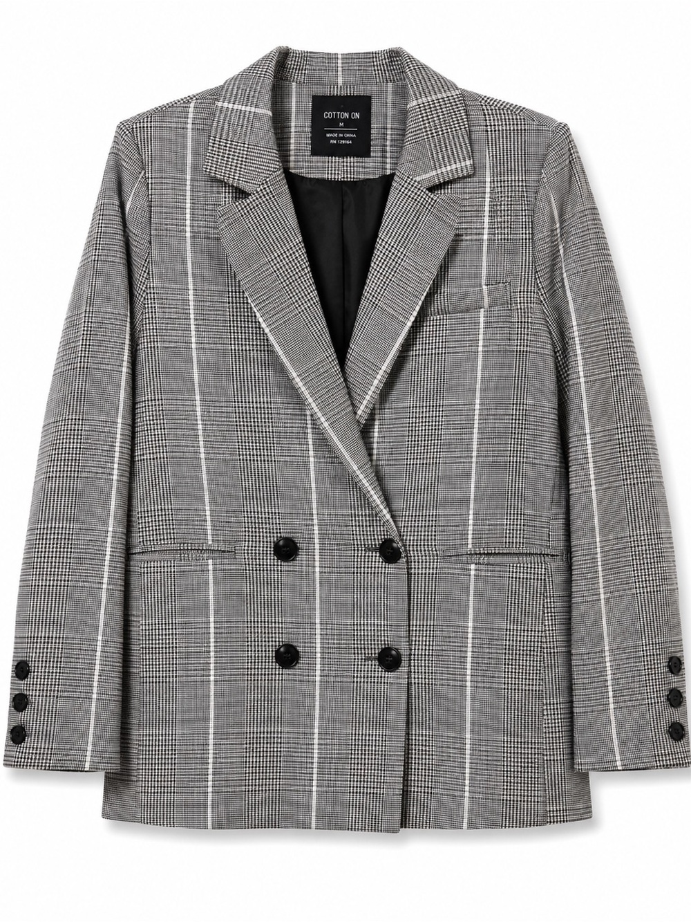 Cotton On  Gray Checkered Double-Breasted Blazer Suze M